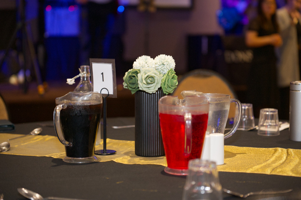 Table decorations and jugs of softdrink
